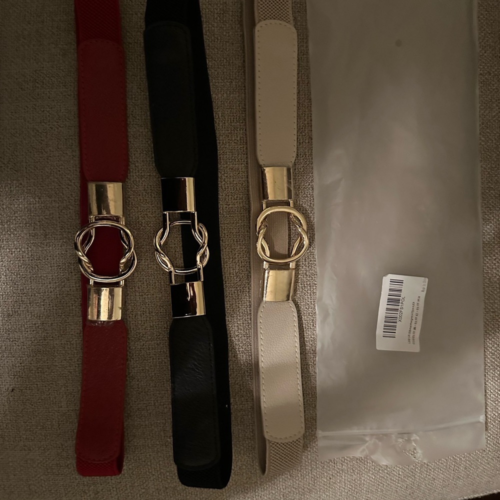 Elegant Gold Buckle Belts Set - Red, Black, Cream